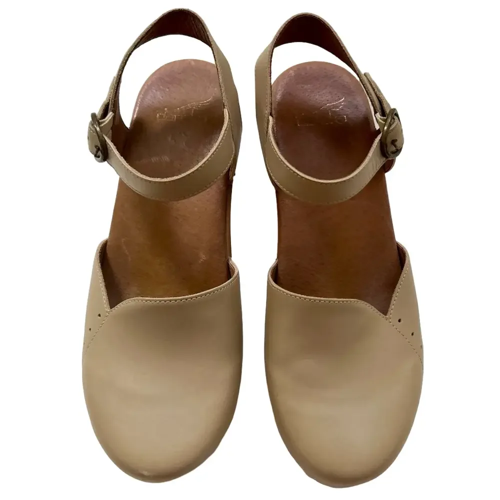 Dansko Tan Leather Mary Jane Clogs - Picture 2 of 14